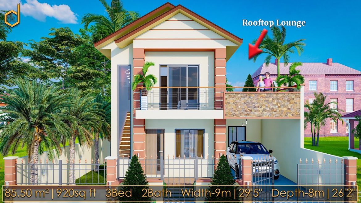 Luxurious 2 Storey, 3-Bedroom Small House Design With Gold Interior Accents And A Rooftop Garden