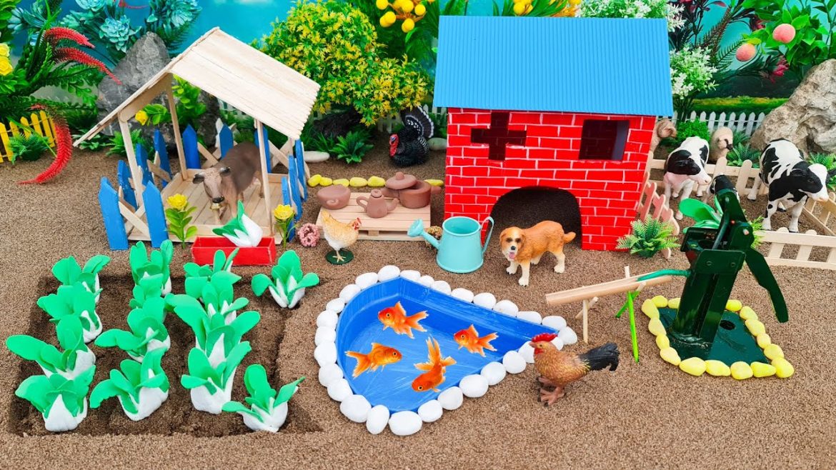 DIY making mini Farm Diorama with House for Cow, Calf – Mini Hand Pump Supply Water Pool for Garden DIY making mini Farm Diorama with House for Cow, Calf - Mini Hand Pump Supply Water Pool for Garden