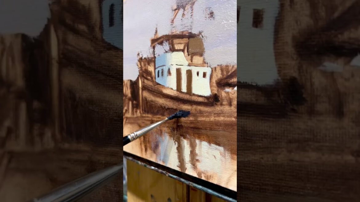 “Off season Sunrise” 8x10, oil on canvas One of 5 small boat paintings I will be painting as a Febru