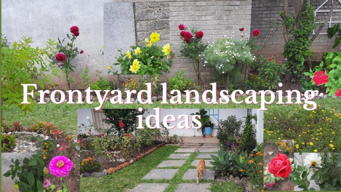 Small Frontyard landscaping ideas with grass, gravels, pathways & flowering plants
