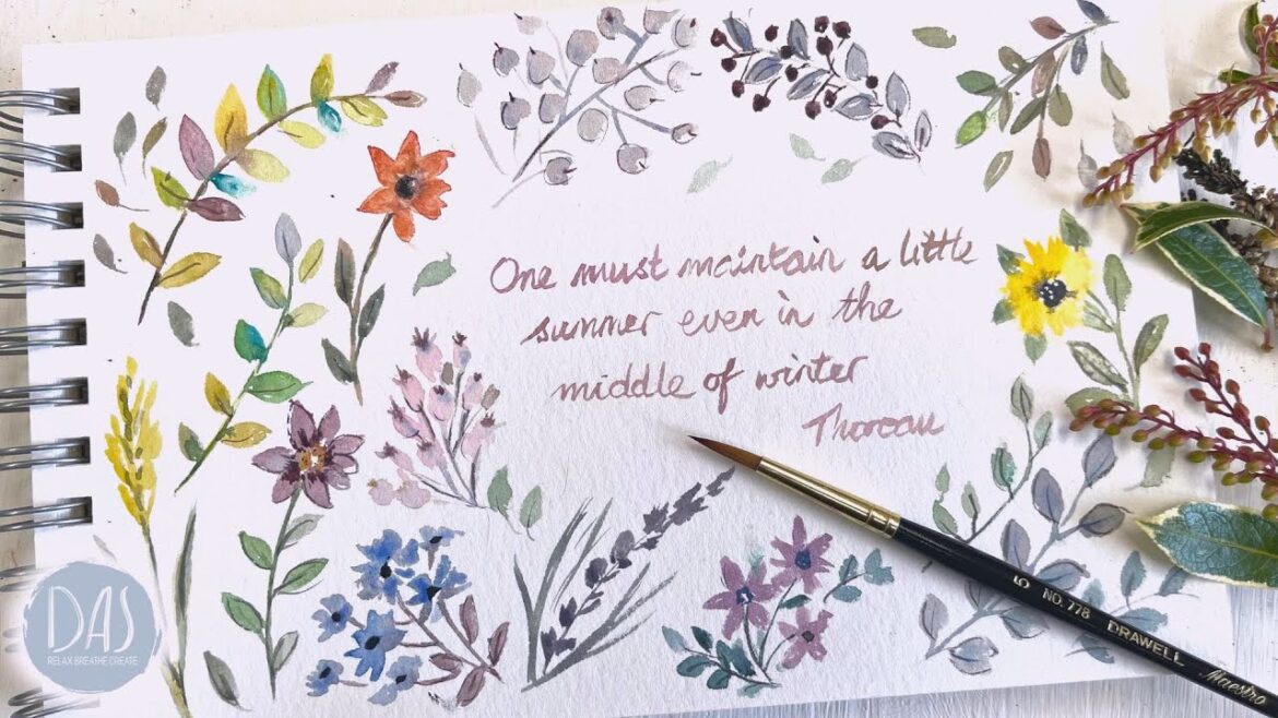How to Paint Easy Watercolor Leaves and Flowers Embellishing around a Quote - Valentines Gift Idea
