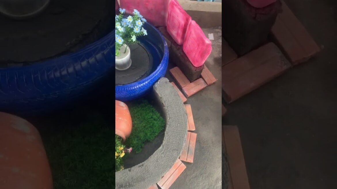 Build Garden Combined With Brick_Amazing Garden Design From Tire #shorts