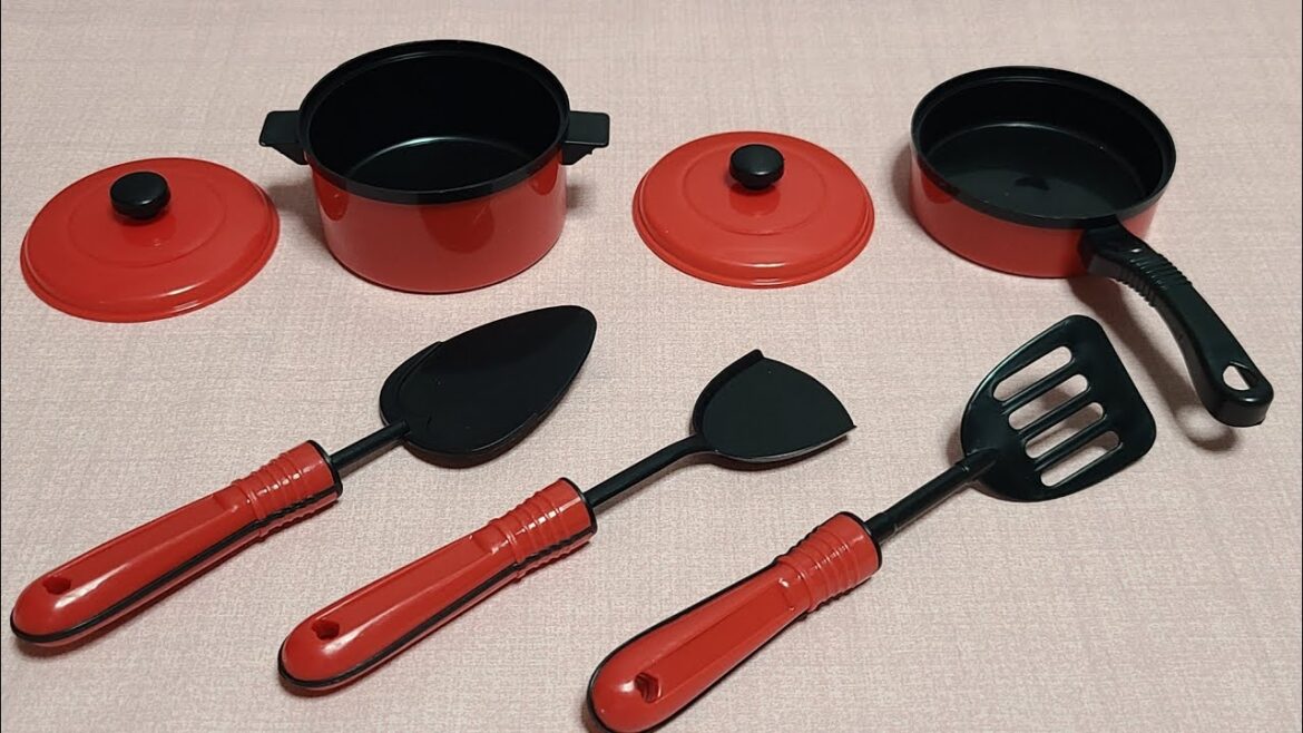 ASMR 5 Minutes Satisfying with Unboxing Cute Black & Red Kitchen Set Play Set | No Talking