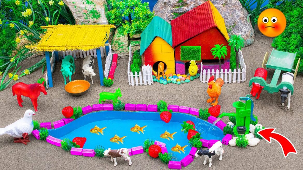 DIY Farm Diorama with rainbow House for animals | Mini Hand Pump Supply Water Pool for Garden #88