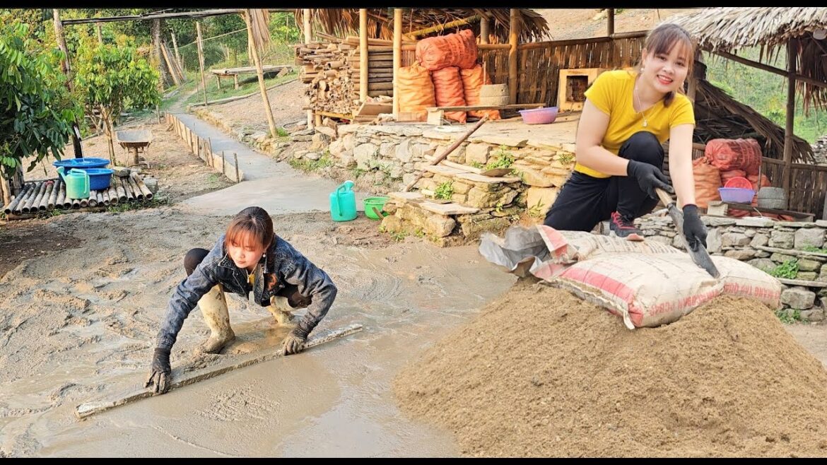 Binh repair, upgrade stone road, new front yard into concrete yard and concrete road. Peaceful life