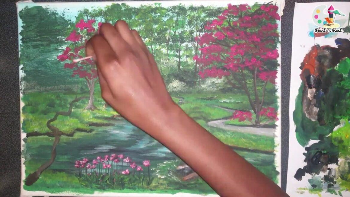 Time Lapse Jardin japonais acrylique débutant  [Japanese garden acrylic painting FOR BEGINNERS] / #4