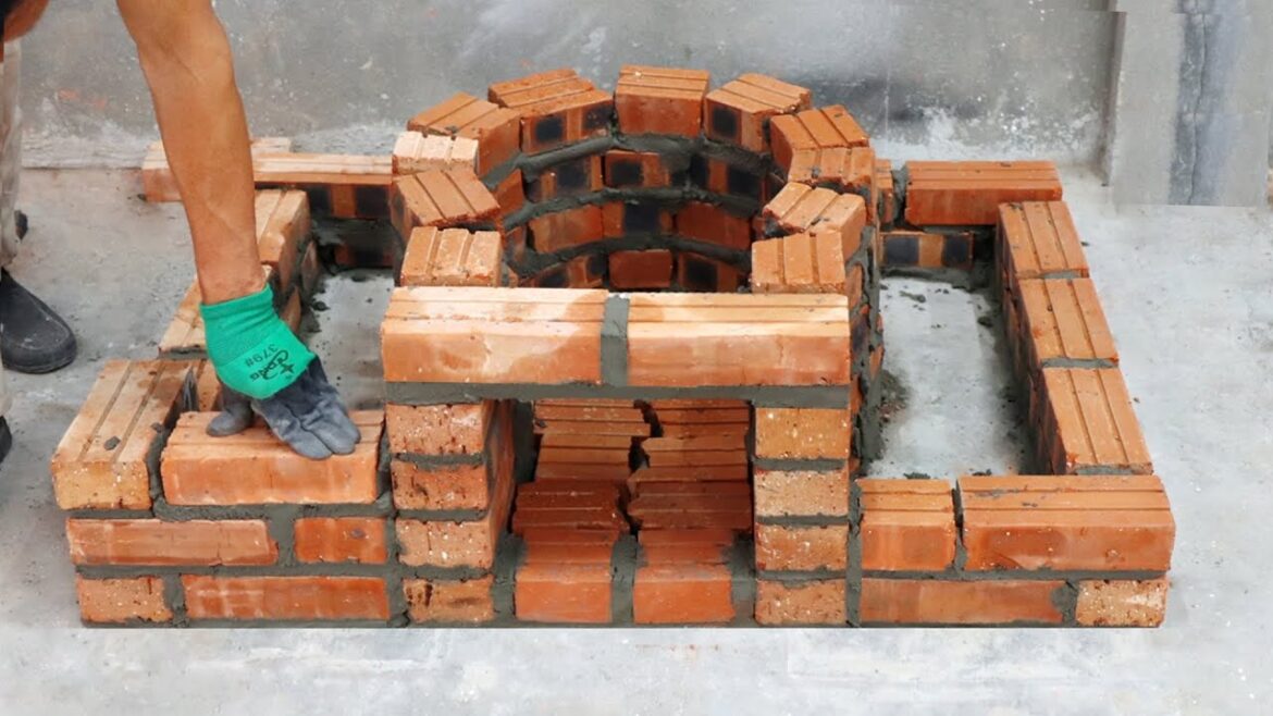 Build a beautiful wood stove from red bricks and cement