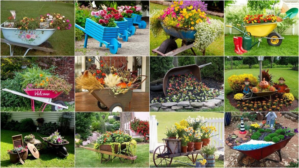 Latest Rustic Garden Decoration Ideas Using Wheelbarrows | Garden Ideas