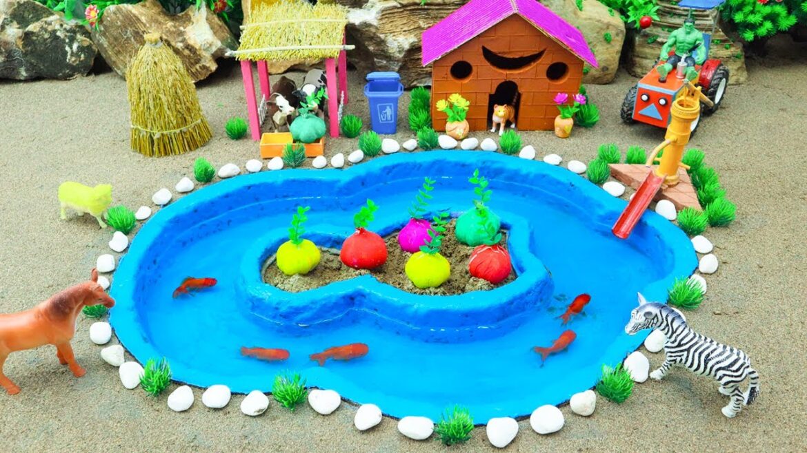 DIY Farm Diorama with mini house for cow, pig | How simple Supply Water to grow vegetable garden #91