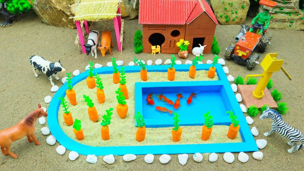 DIY Farm Diorama with mini house for cow, pig | cow shed | Supply Water to grow carrots garden #94