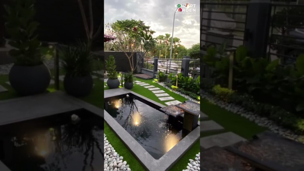 Front Yard Landscape Design Ideas: Adding a Fish Pond, Plants and Artificial Grass | Konzept Garden