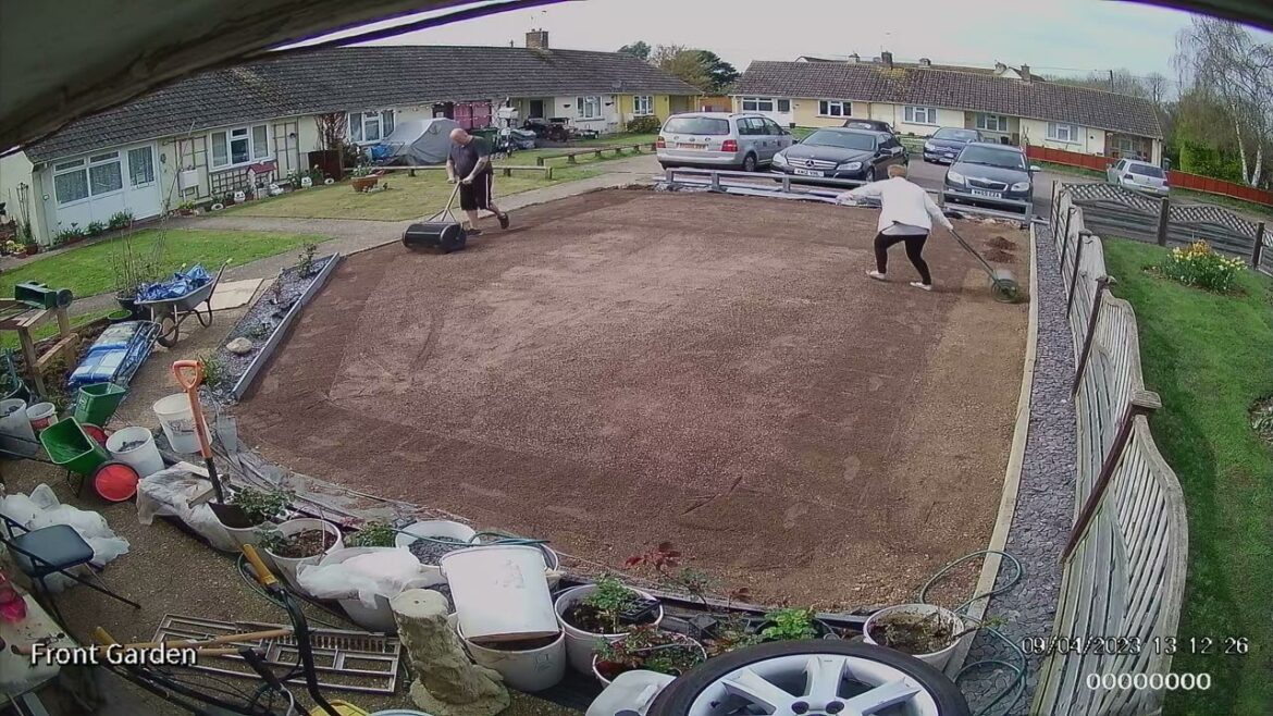 Front #lawn #reno #compostspreader rolling seed in footage from our cctv