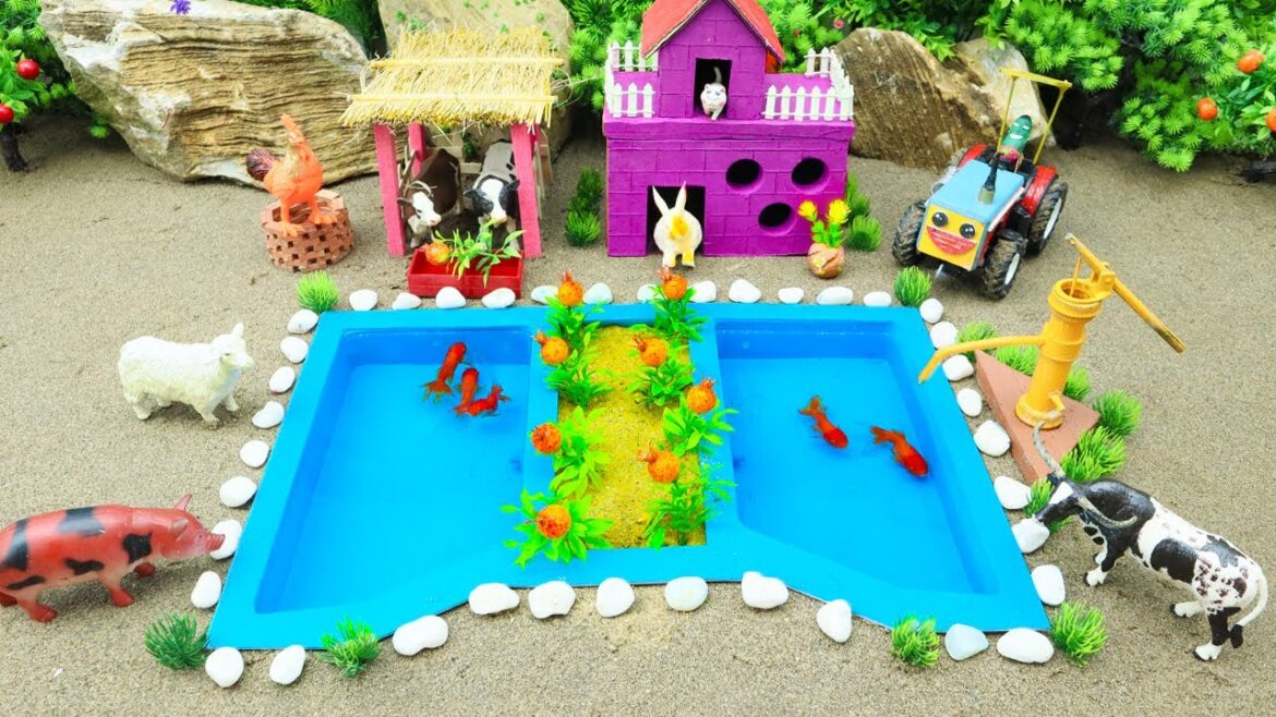 DIY Farm Diorama with mini Aquarium | house for cow | Supply Water to grow pomegranate garden #102