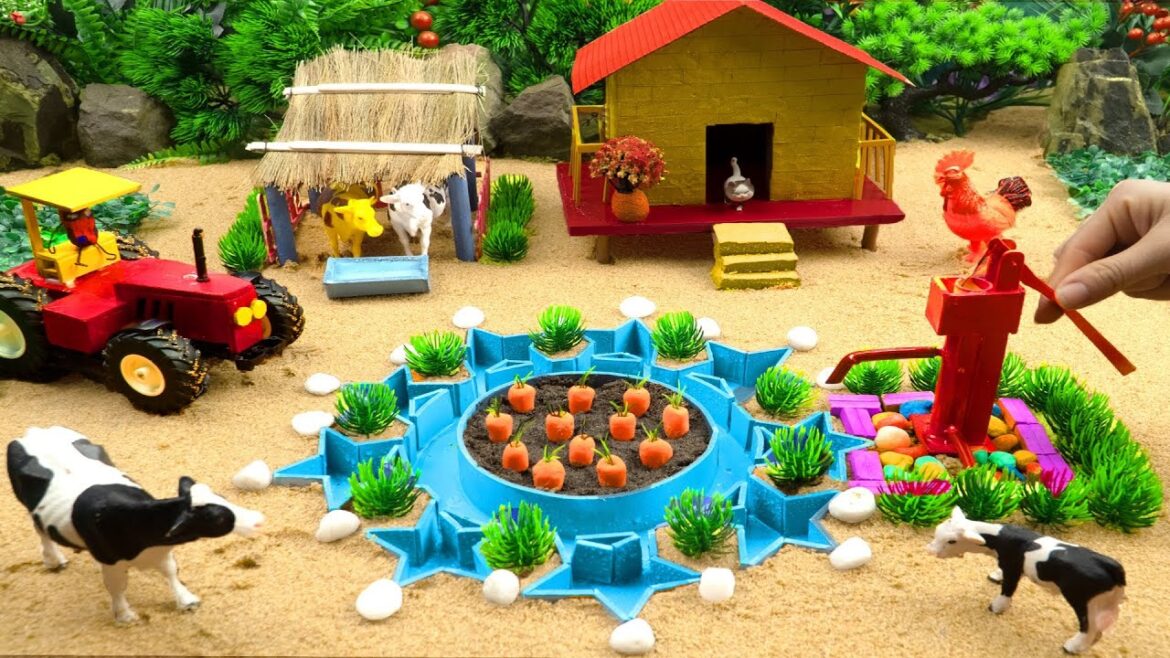 DIY Farm Diorama with mini house for cows,Star fish pond |How to supply water for Carrot Garden #104
