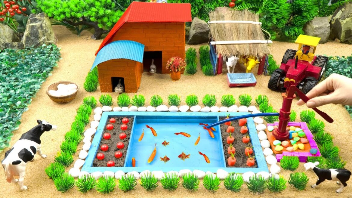 DIY mini Farm Diorama with house for cows | How to supply water for garden of carrots ,cherry #103