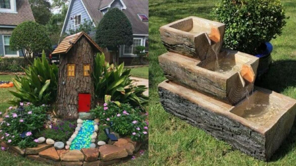 DIY garden ideas using tree logs