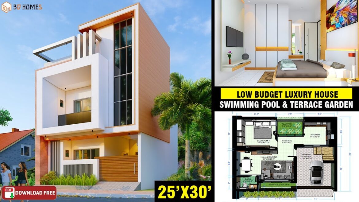25x30 House Plans | 25x30 House Design | 25'X30' | Car Parking | Swimming Pool | Terrace Garden