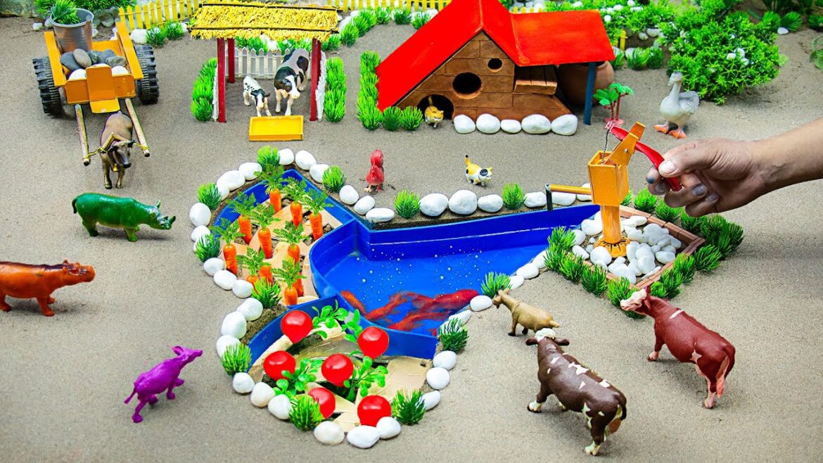 DIY Farm Diorama with House for Cow - Supply Water Pool for Garden | how to plant a carrots field