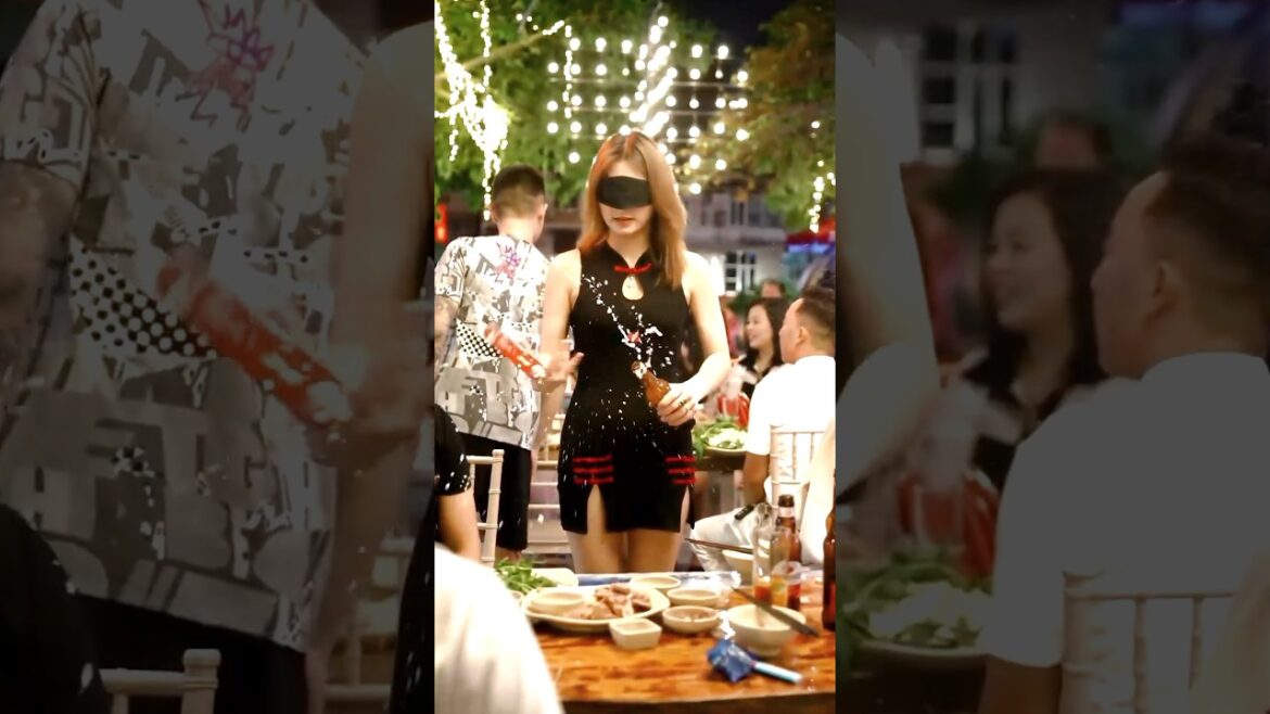 She opened bottle with out watching it 🔥😱 surprising reaction of customers 🥵 Bottle challenge