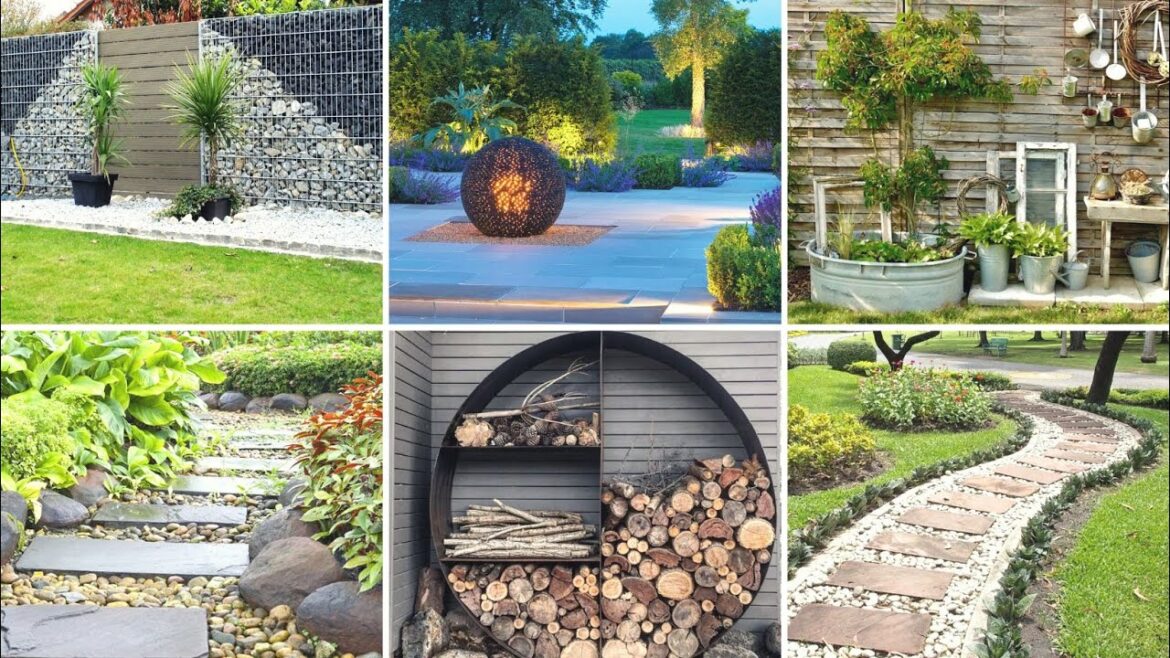 Modern landscaping IDEAS for home 🍀 rustic style, firewood storage, gardens lighting, modern fences