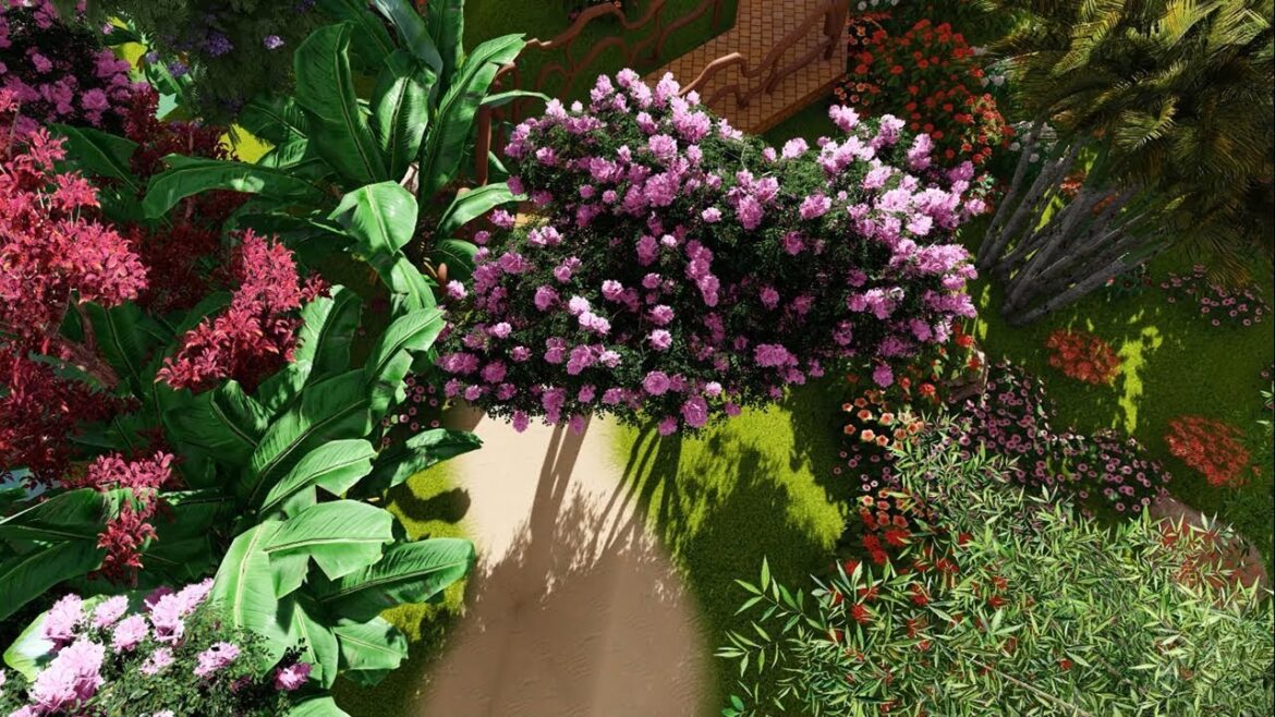 4K- Beautiful garden and flower landscape