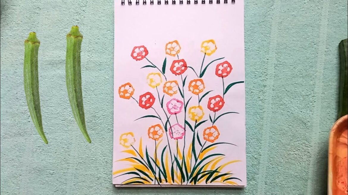 | Vegetable painting flowers | vegetable printing | Lady finger painting | #vegetableprinting | Vegetable painting flowers | vegetable printing | Lady finger painting | #vegetableprinting