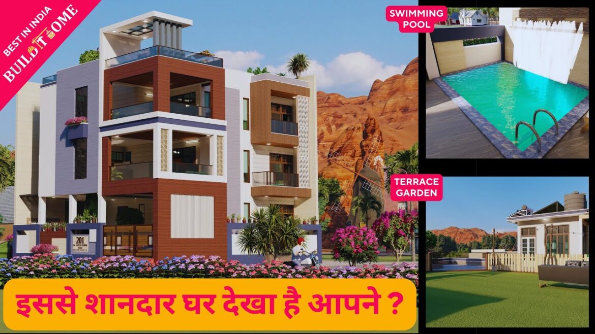 House design with garden and parking!  Luxury House design in India! 45x50 house design! plan id-201