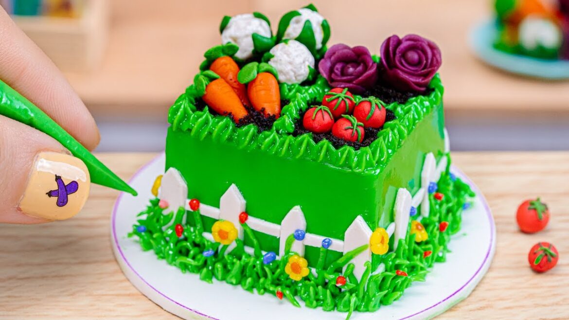 Fancy Miniature Sweet Garden Cake Decorating | How To Make Miniature Vegetable Garden Fondant Cake