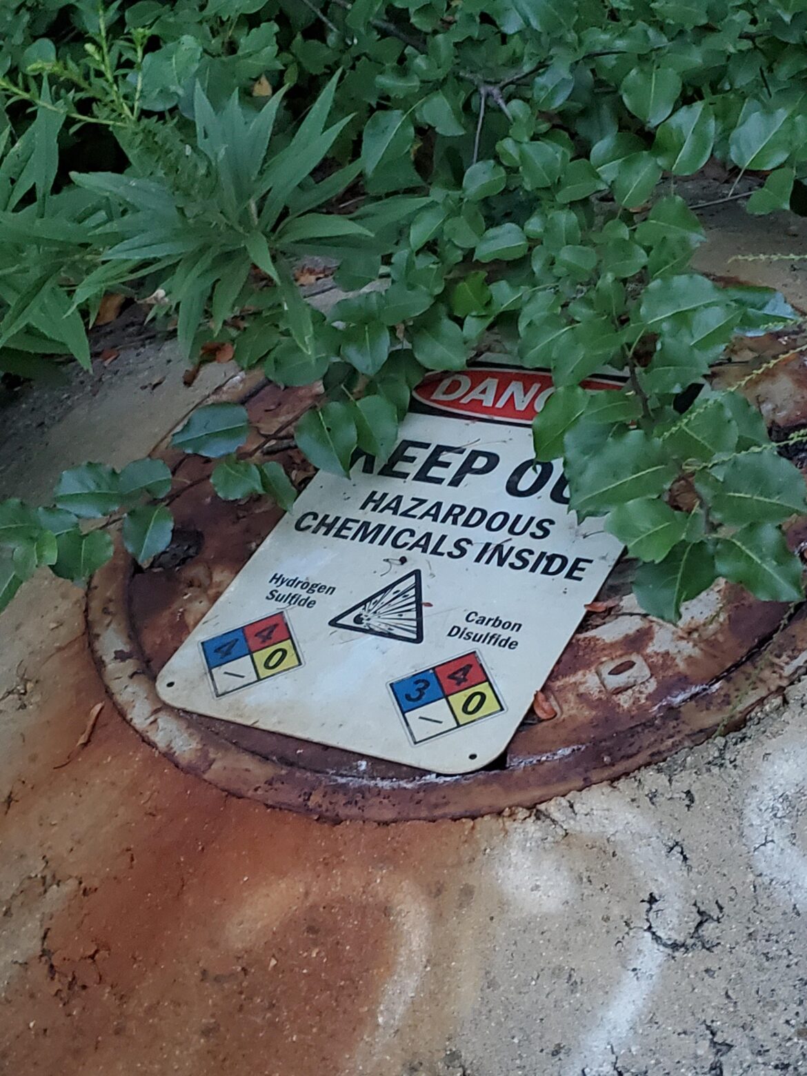 Found this concrete, chemical holding tank thing on our property tucked away in some trees. Anybody have any ideas on what it is and what it may have been used for?