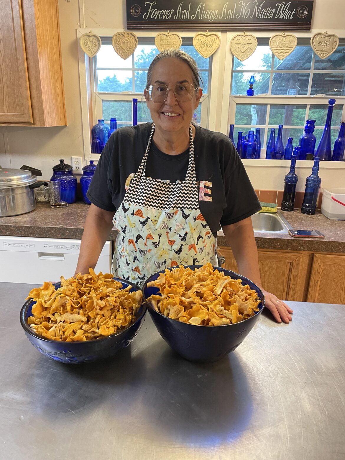We had a good day mushroom hunting. We’d have gotten more but we called it a day early because of the heat.