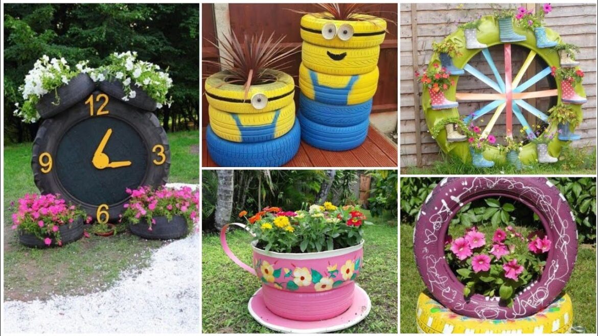 trendy old tyre planters ideas 2023||tyre recycling ideas for garden decoration 2023
