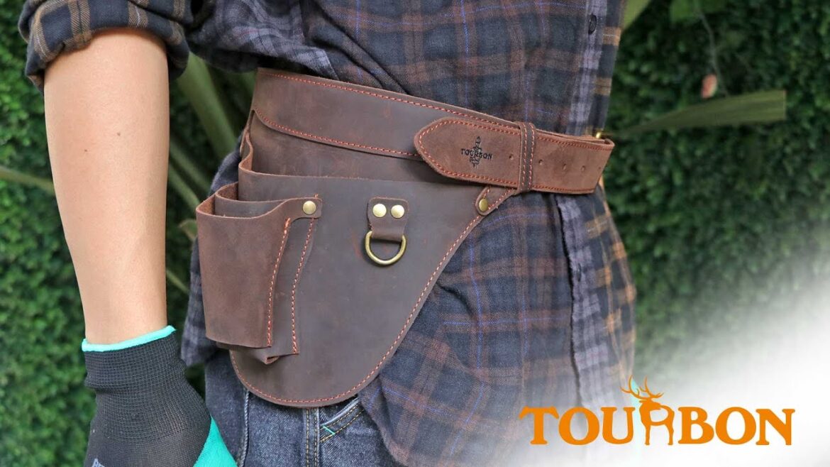 Tourbon Tool Belt Bag Gardener Farmer Leather Pouch