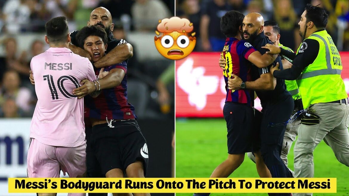 🤯 Messi's Bodyguard Runs Onto The Pitch To Protect Messi Against Pitch Invader