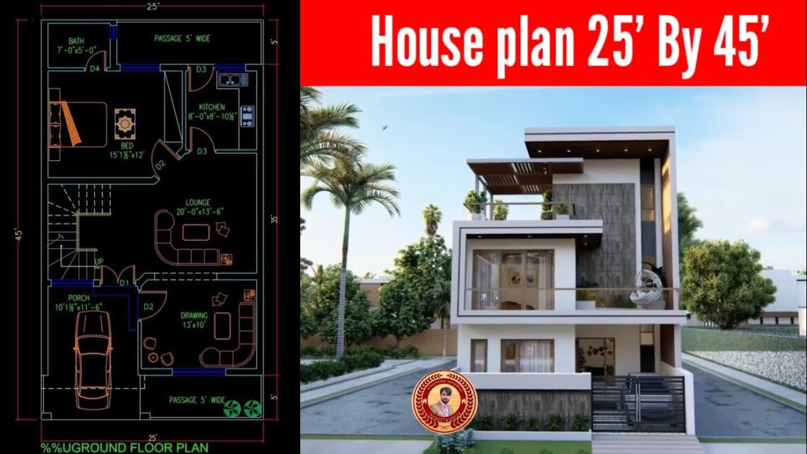 25x45 House Design 2D & 3D | 🔥🔥1125 Sqft | 3 BHK | Modern Design | Terrace Garden |
