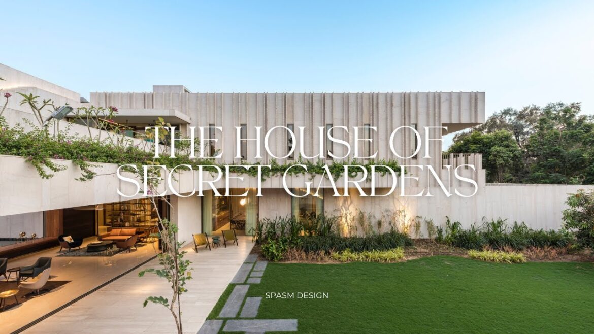 Modern Sandstone House Design With A Cross Plan And Surrounded By Gardens