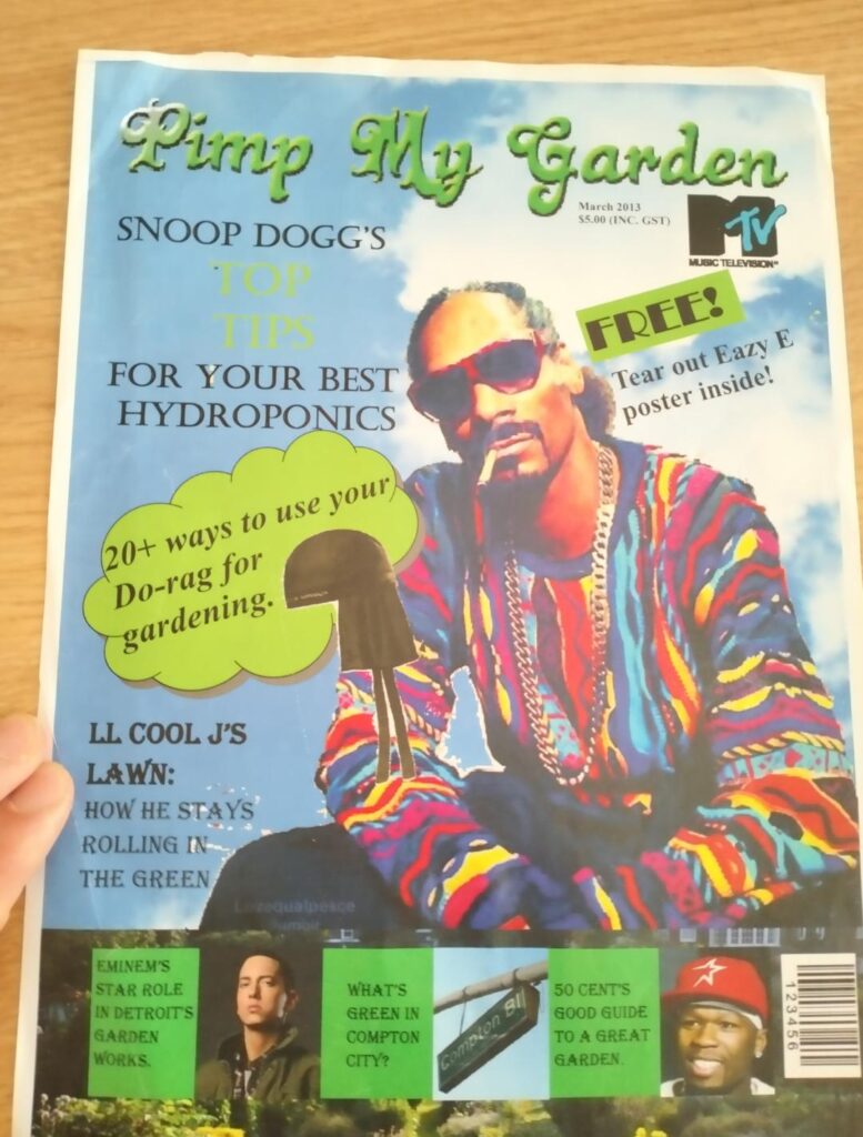 Was told to post here. In 7th Grade I had to take any magazine cover (I chose Gardening) and change it for a different target audience. I handed this in