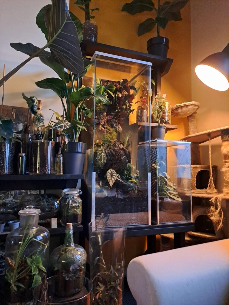 DIY case and stand mostly made out of salvaged materials.