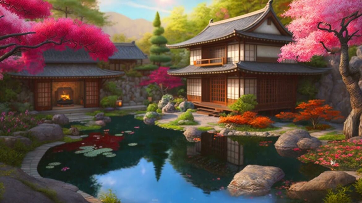 Tranquil Japanese Garden Ambience with wind chimes