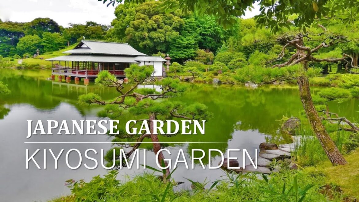Walking across the stepping stones on the pond in Japanese Garden | KIYOSUMI GARDEN
