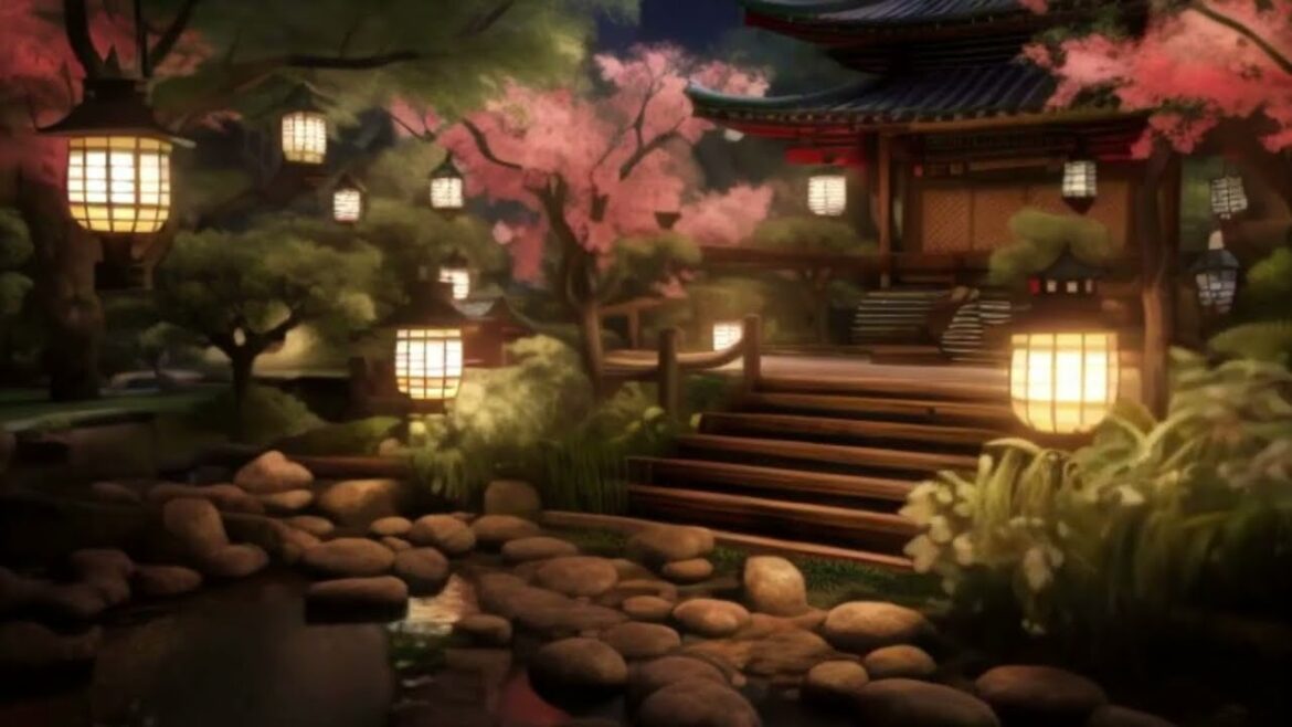 Tranquil Night in a Japanese Zen Garden: 2 Hours of Serenity with Cricket Sounds No Music Relax