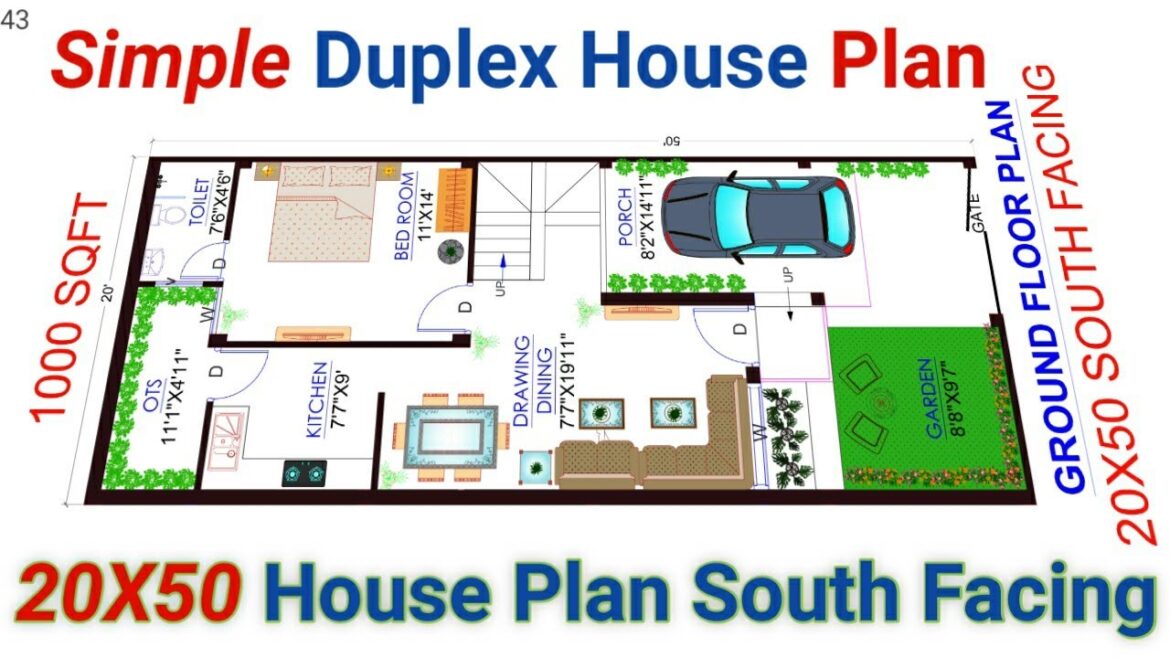 20 by 50 house plan south facing |  20 * 50 house plan | 1000 sq ft house plan south facing |