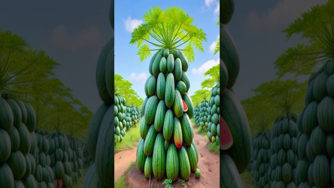 Unique Technique: Grafting      Papaya with watermelon.Using egg Growing Faster and has many Fruits