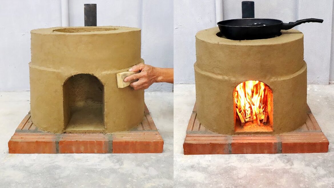 Make a smokeless wood stove from red bricks and clay