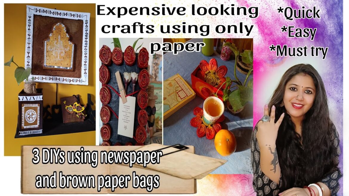 3 DIYs using newspaper and brown paper bags. Expensive looking crafts using papers #papercraft #diy