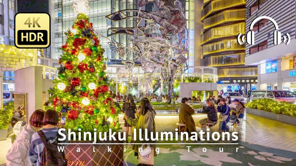 Tokyo Christmas Lights Shinjuku Illuminations Walking Tour - Tokyo Japan [4K/HDR/Binaural]