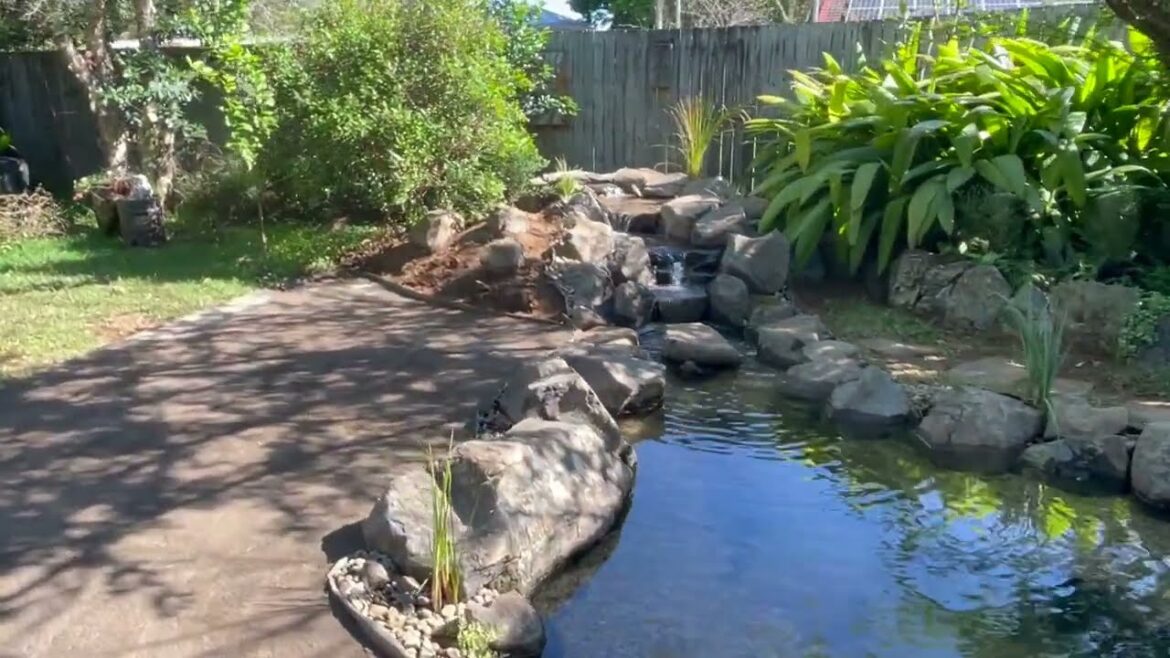 Dreamy Garden Pond with Beach Retreat.  The Ultimate Garden Oasis