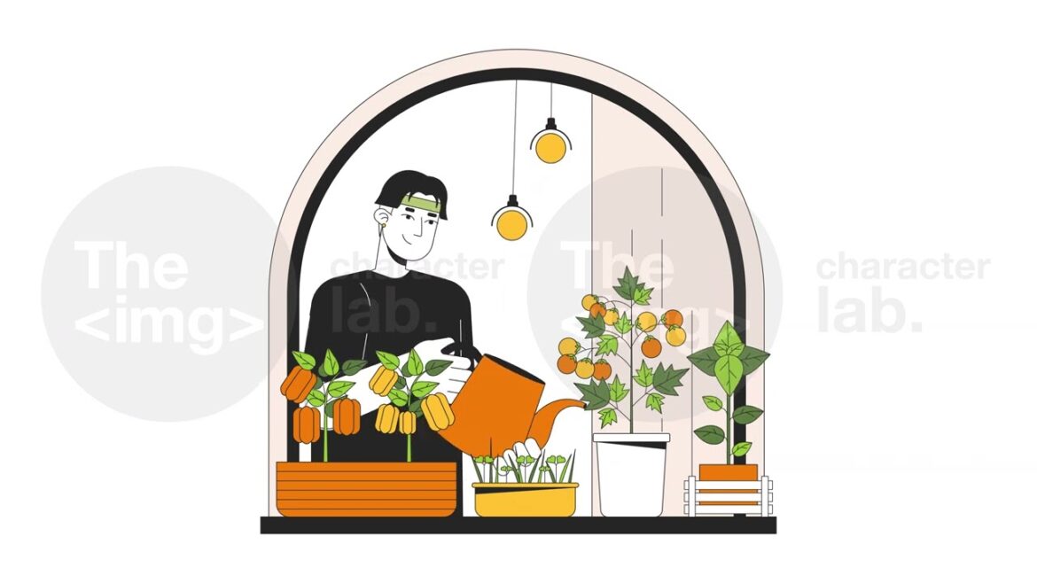 Indoor vegetable gardening line cartoon animation