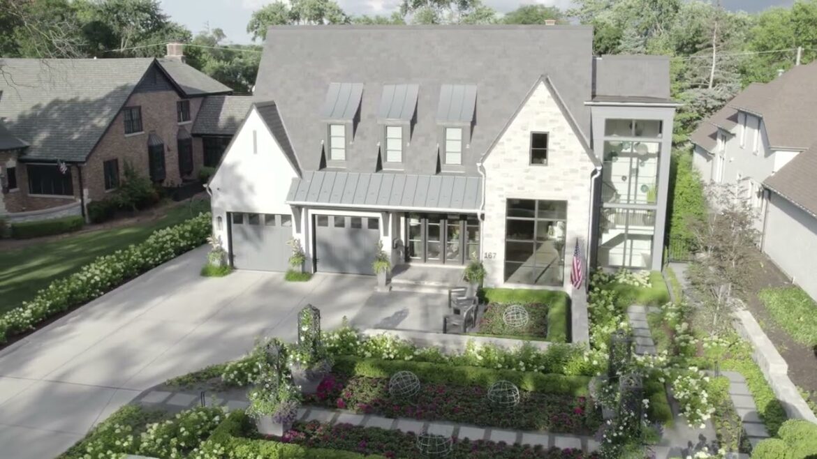 A hydrangea filled front yard landscape in Elmhurst Illinois