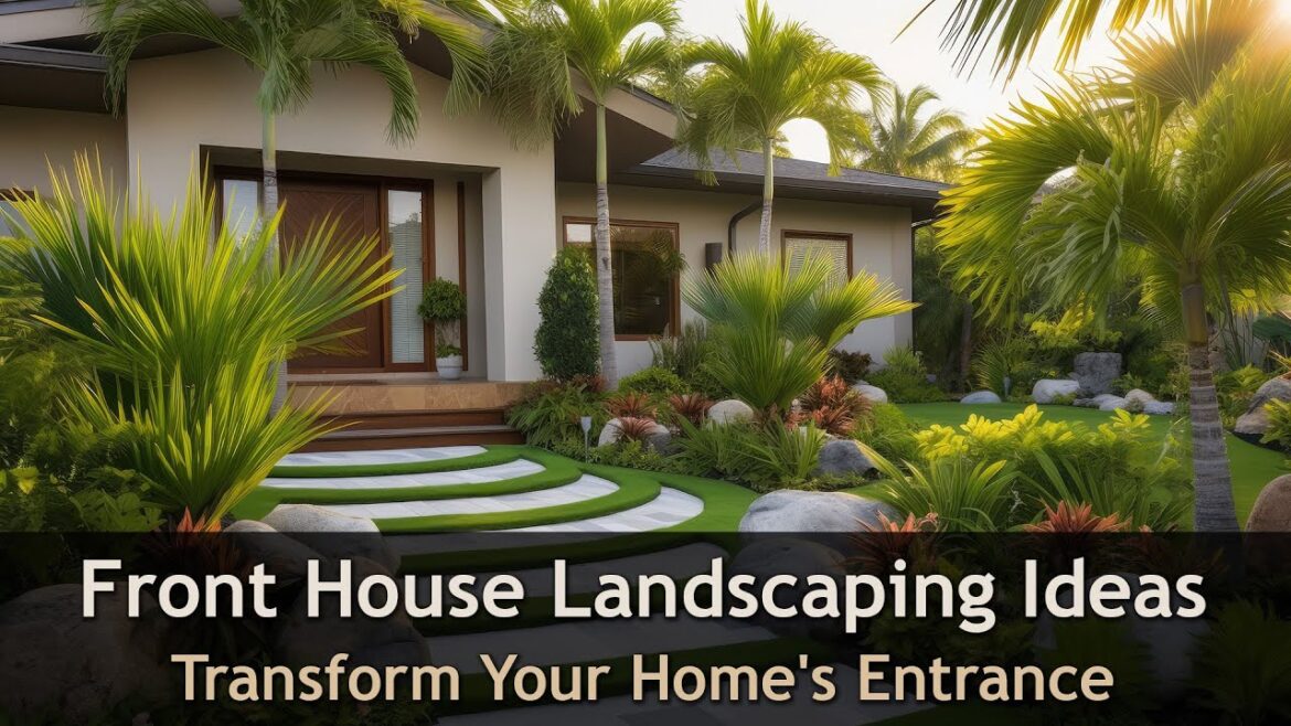 Harmonious Front House Landscaping Design: Blending Greenery and Rock Materials