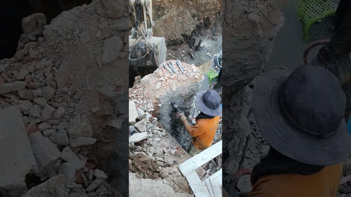 Pile cutting and breaking for make pile cap #18 #architect #constuction #excavator #building #home